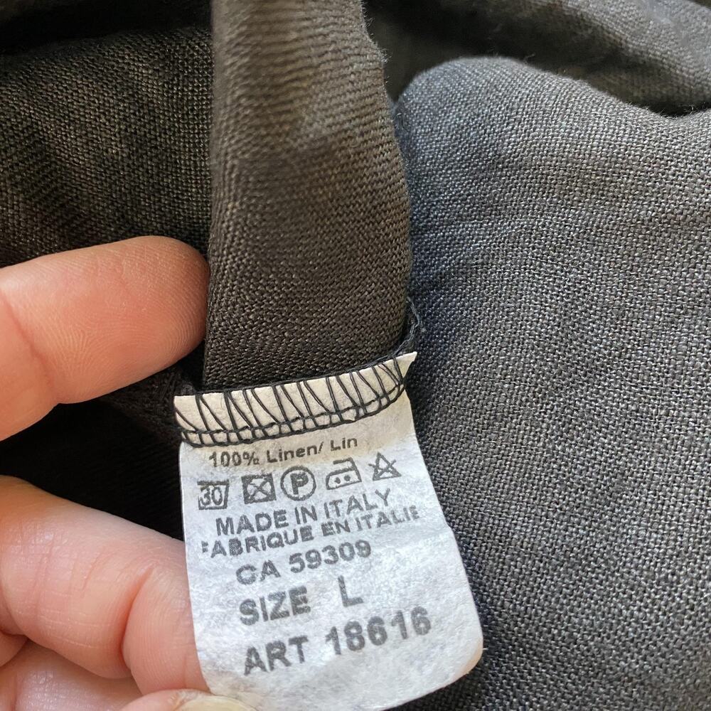 Angela Mara Linen Shift Dress Womens Large Black Sequin Trim Lagenlook Flowy - Picture 11 of 12